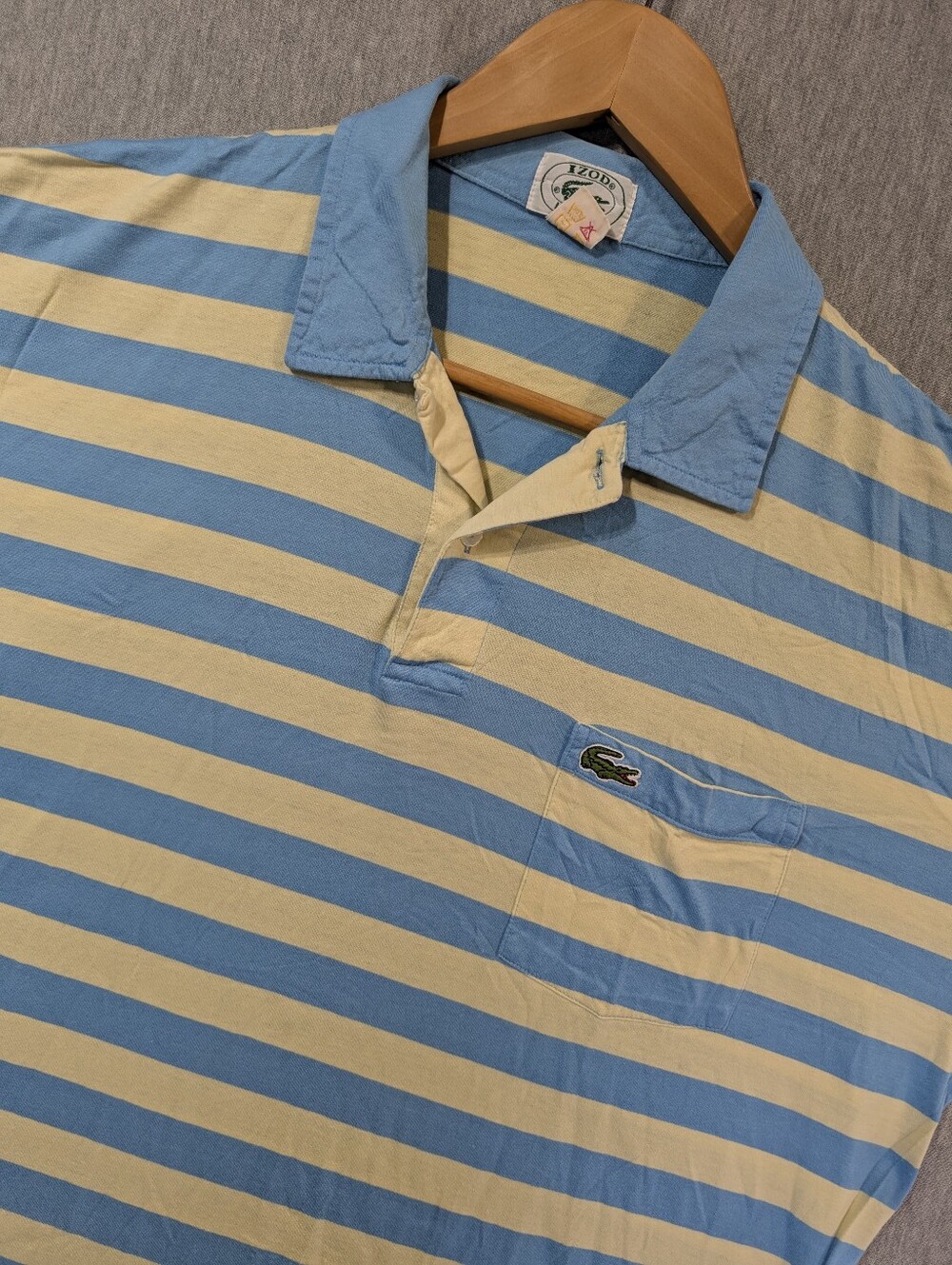 Vintage Izod Lacoste Striped Polo Shirt Men's XL Yellow Blue 100% Cotton